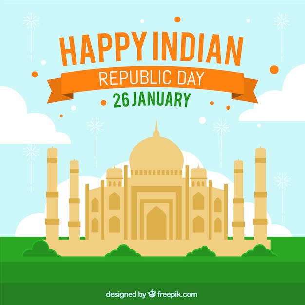 Vecteur gratuit conception de la journée de la république indienne avec taj mahal