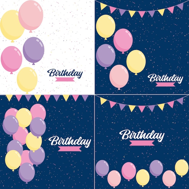 Vecteur gratuit conception de joyeux anniversaire avec une palette de couleurs pastel et une illustration de gâteau dessinée à la main