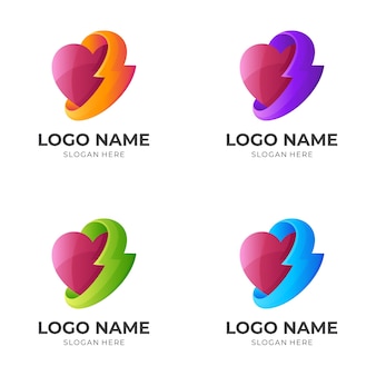 Conception De Logo De Tonnerre D'amour, Amour Et Tonnerre, Logo De Combinaison Avec Le Style Coloré 3d Vecteur Premium