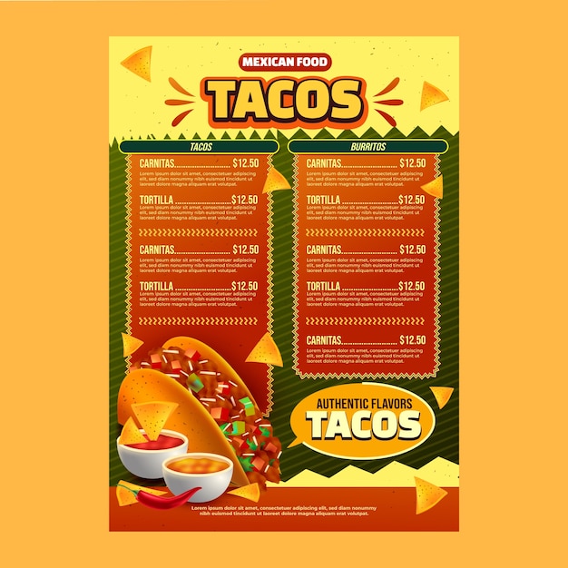 Vecteur gratuit conception de menu de taqueria réaliste