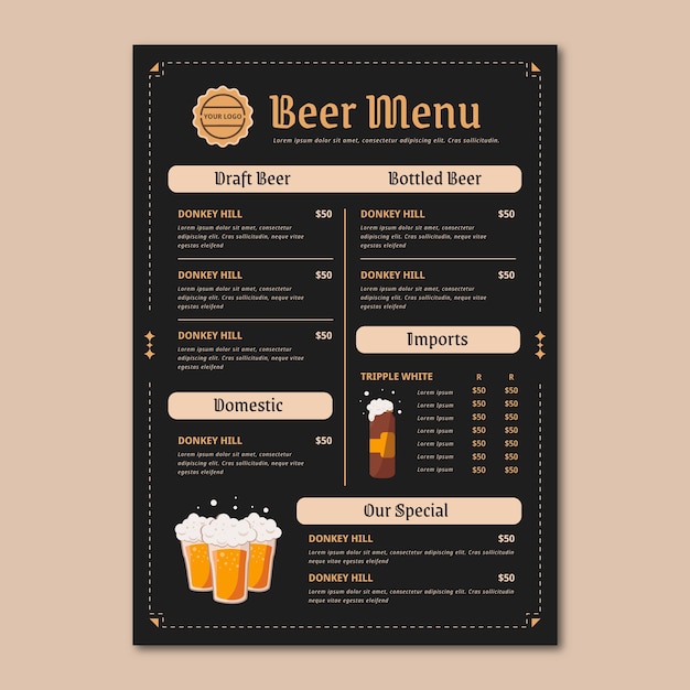 Vecteur gratuit conception de menus de bière dessinés à la main