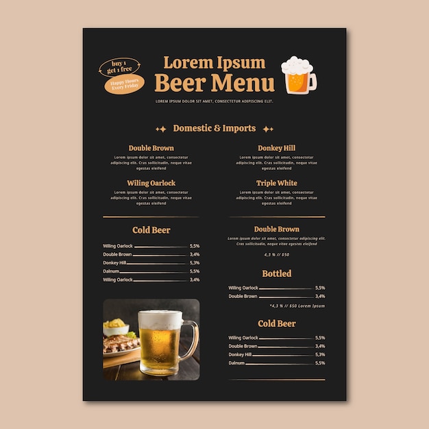 Vecteur gratuit conception de menus de bière dessinés à la main