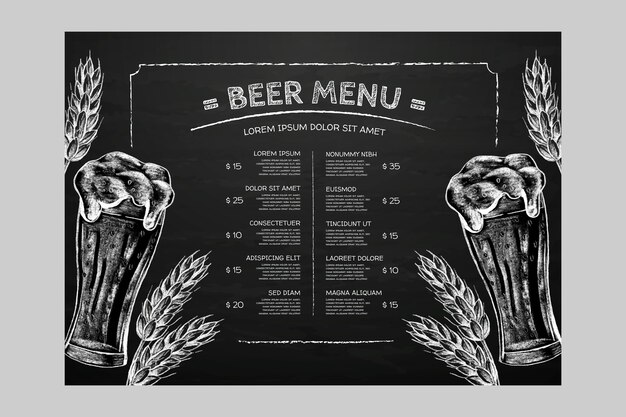 Conception de menus de bière dessinés à la main