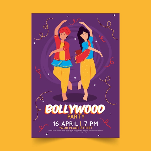 Vecteur gratuit conception de modèle d'affiche de fête de bollywood