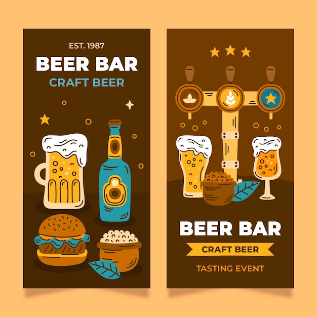 Vecteur gratuit conception de modèle de bar à bière dessiné à la main