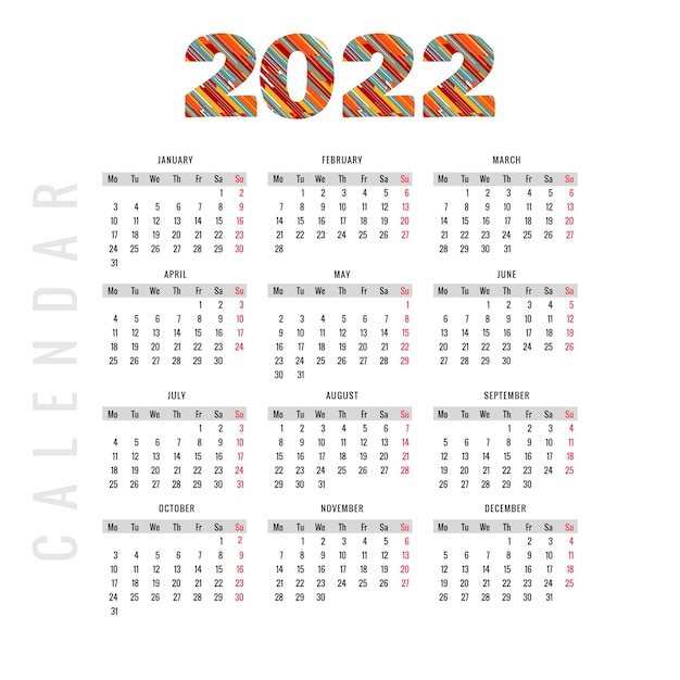 Vecteur gratuit conception de modèle de calendrier abstrait 2022 nouvel an