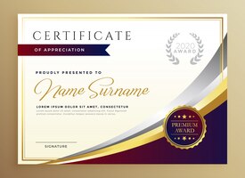 Vecteur gratuit conception de modèle de certificat élégant dans le thème d'or