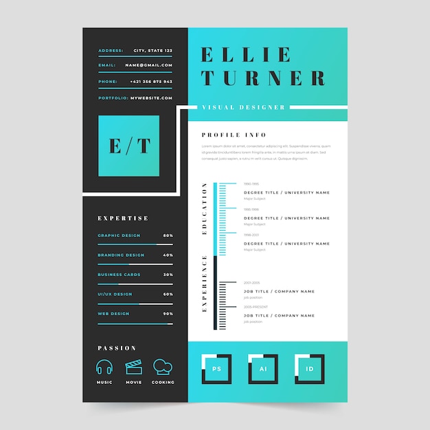 Vecteur gratuit conception de modèle de cv dégradé