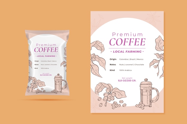 Vecteur gratuit conception de modèle d'étiquette de café dessiné à la main