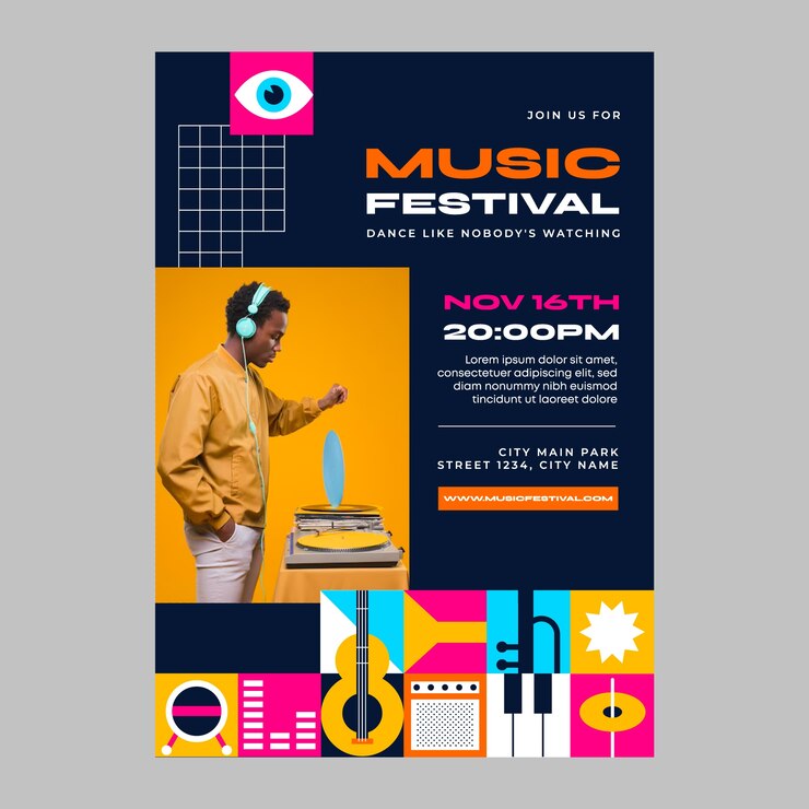 Vecteur gratuit conception de modèle de festival de musique