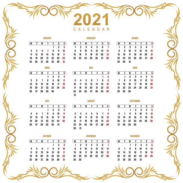 Conception De Modèle Floral De Calendrier Moderne 2021