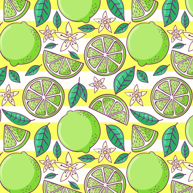 Conception de modèle de fruits citron vert dessinés à la main