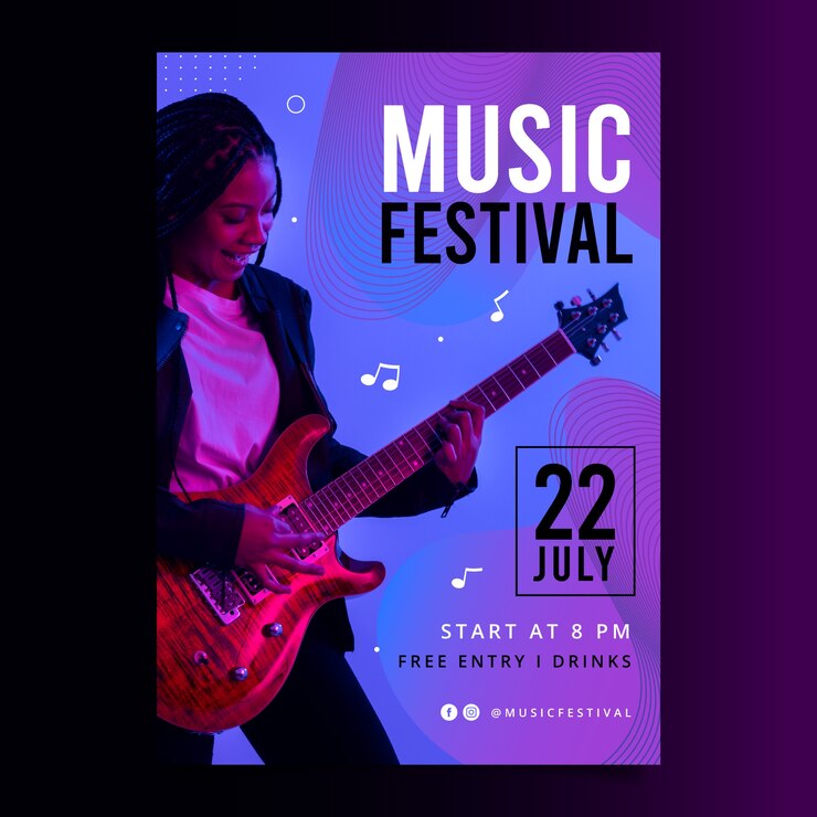 Vecteur gratuit conception de modèle d'invitation au festival de musique