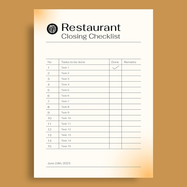 Vecteur gratuit conception de modèle de liste de contrôle de restaurant