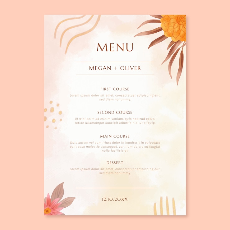 Vecteur gratuit conception de modèle de menu de planification de mariage