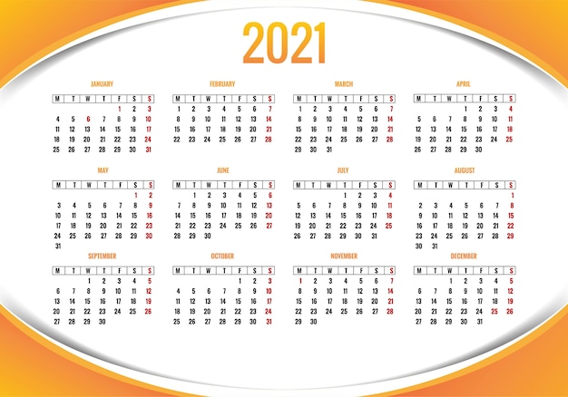 Conception De Modèle De Mise En Page De Calendrier Moderne 2021