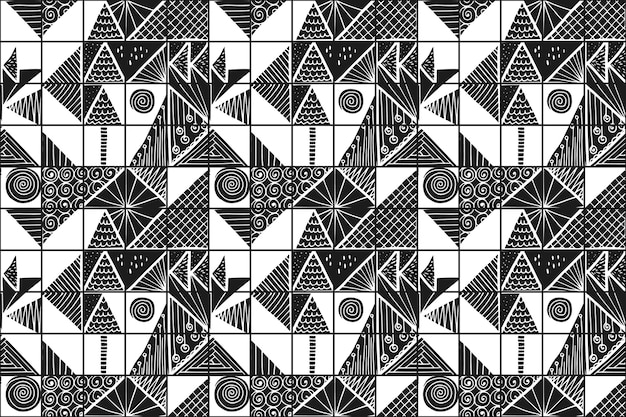 Vecteur gratuit conception de modèle de mosaïque géométrique monochrome dessiné à la main