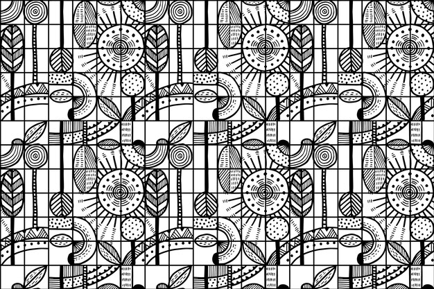 Vecteur gratuit conception de modèle de mosaïque monochrome géométrique dessiné à la main