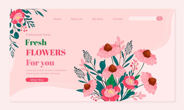 Vecteur gratuit conception de modèle de page de destination de fleuriste