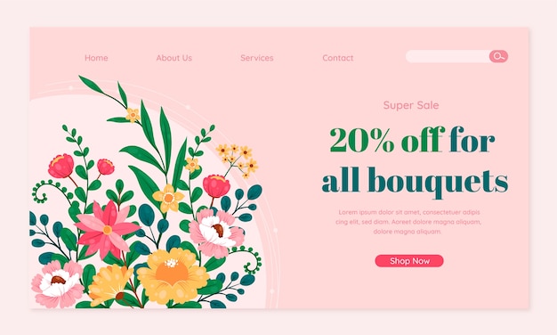 Vecteur gratuit conception de modèle de page de destination de fleuriste