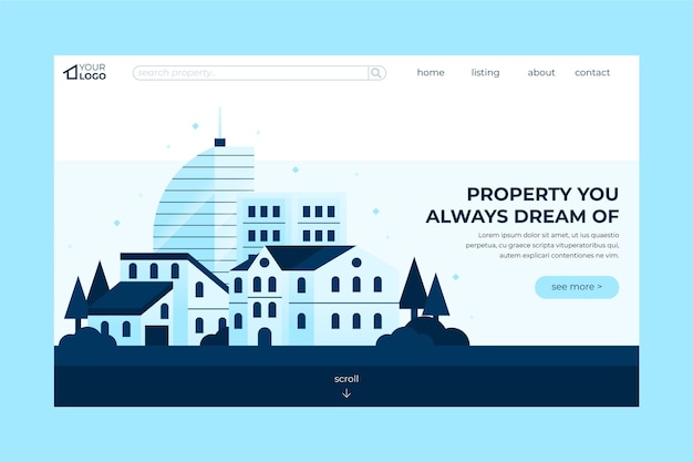Vecteur gratuit conception de modèle de page de destination immobilière