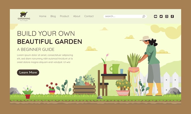 Vecteur gratuit conception de modèle de page de destination de jardinage