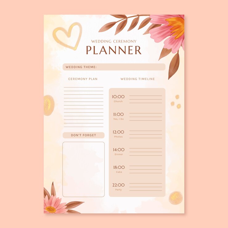 Vecteur gratuit conception de modèle de planificateur de planification de mariage