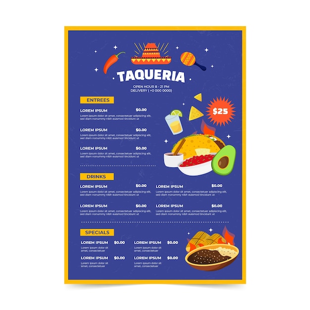 Vecteur gratuit conception de modèles de taqueria dessinés à la main