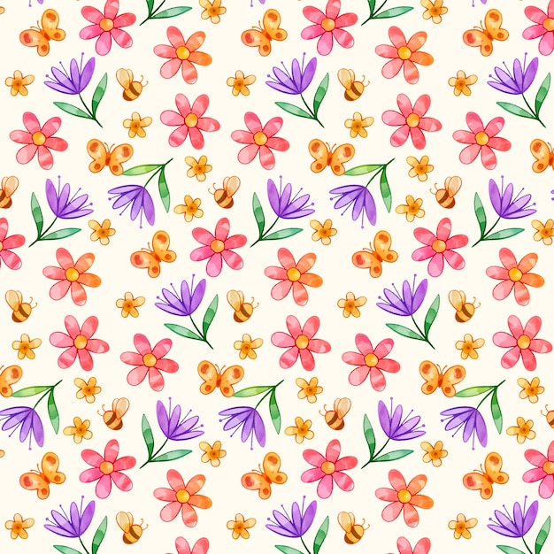 Vecteur gratuit conception de motif floral printemps aquarelle