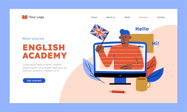 Vecteur gratuit conception de la page de destination de l'école d'anglais