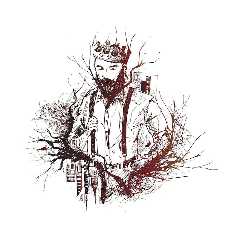 Vecteur gratuit conception de personnage de style de cheveux cool king hipster illustration vectorielle de croquis dessinés à la main