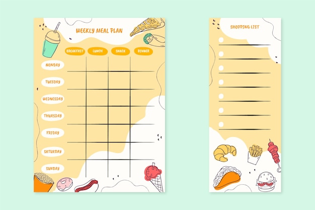 Conception de planificateur de repas dessiné à la main