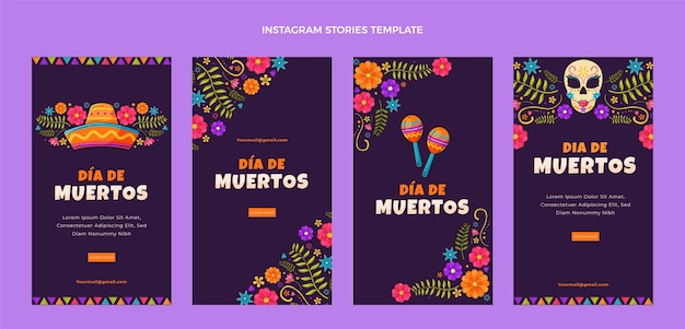 Vecteur gratuit conception plate dessinée à la main histoires de dia de muertos ig