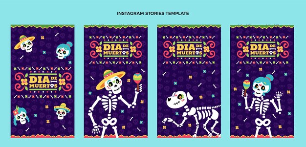 Vecteur gratuit conception plate dessinée à la main histoires de dia de muertos ig