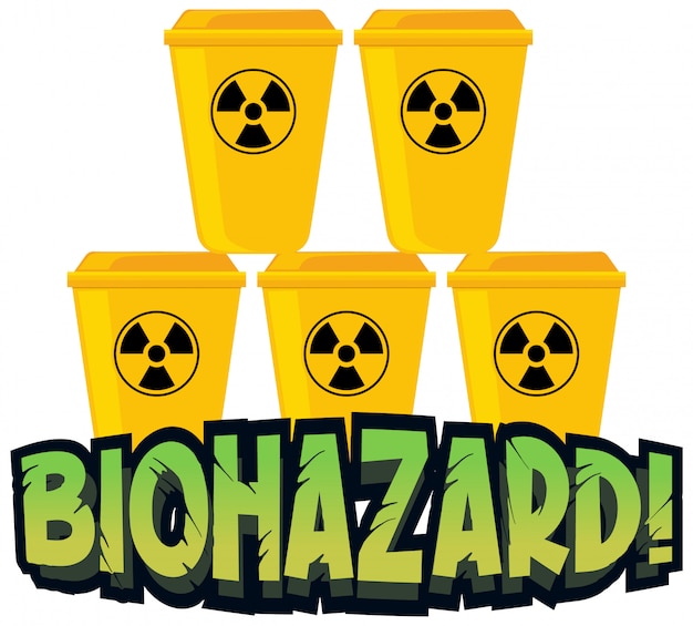 Conception De Police Pour Le Mot Biohazard Avec Des Poubelles Jaunes