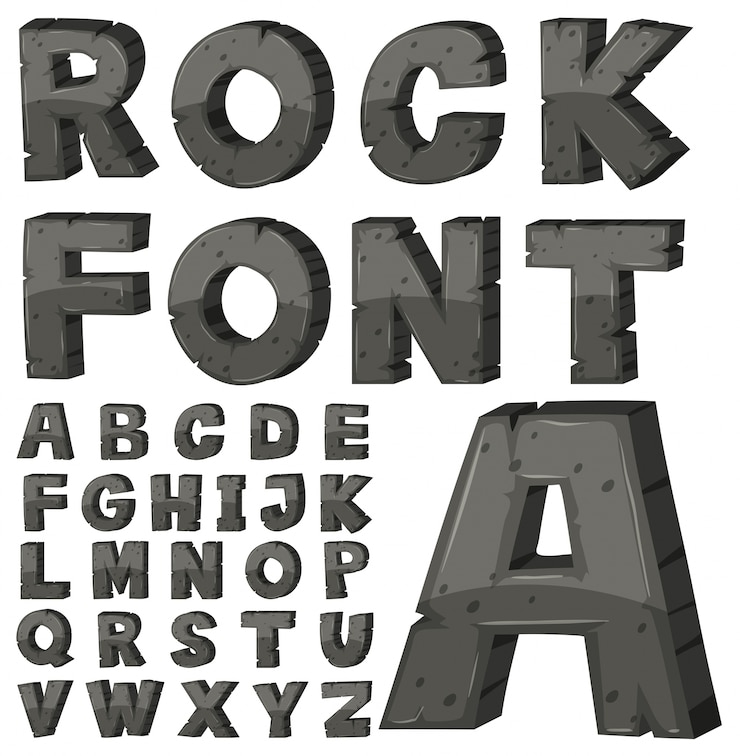 Vecteur gratuit conception de polices pour les alphabets anglais avec bloc de pierre