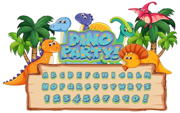 Vecteur gratuit conception de polices pour les alphabets anglais en caractère dinosaure sur bois