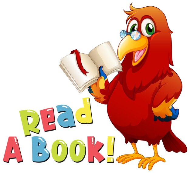 Conception de polices pour mot lire un livre avec un livre de lecture d'oiseaux