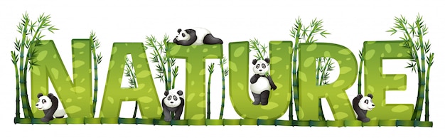 Vecteur gratuit conception de polices pour la nature avec panda et bambou