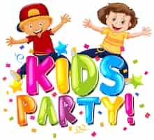 Vecteur gratuit conception de polices pour word kids party avec des enfants heureux