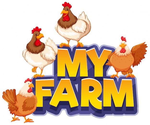 Conception De Polices Pour Word My Farm Avec De Nombreux Poulets