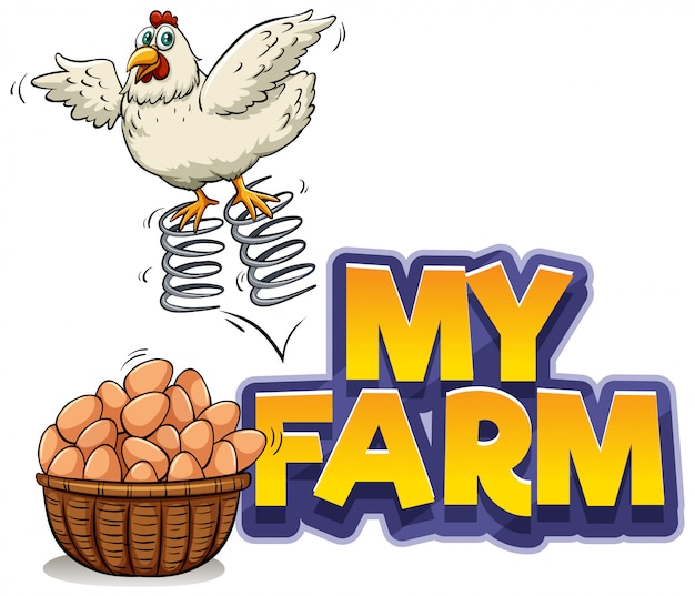 Vecteur gratuit conception de polices pour word my farm avec poulet et œufs