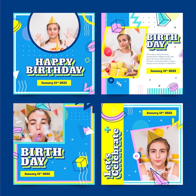 Vecteur gratuit conception de poste instagram joyeux anniversaire