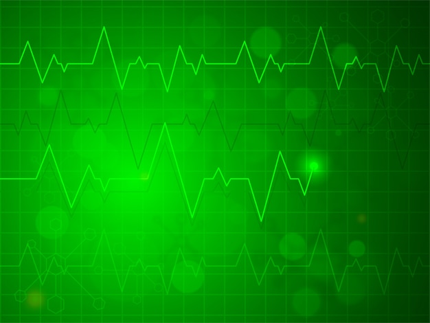 Conception de pouls ou d&#39;électrocardiogramme de coeur vert brillant, arrière-plan créatif pour la santé et le concept médical.