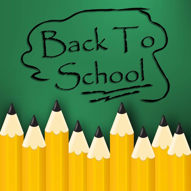 Conception réaliste d'affiche de titre de retour à l'école dans un tableau noir avec des éléments scolaires dans une illustration vectorielle modifiable en arrière-plan