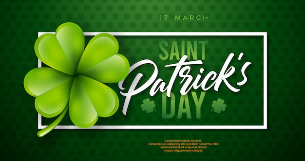 Conception De La Saint-patrick Avec Feuille De Trèfle Sur Fond Vert. Irish Beer Festival Celebration Holiday Illustration Avec Typographie Et Shamrock