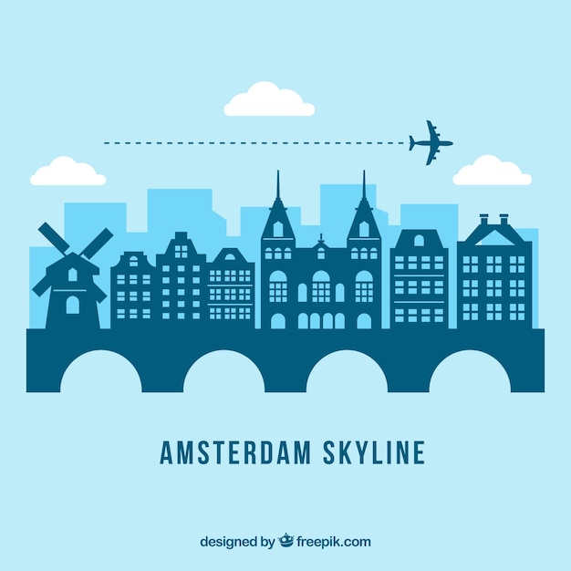 Vecteur gratuit conception de skyline amsterdam bleu