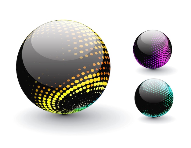 Vecteur gratuit conception de sphère de demi-teinte abstraite colorée brillante avec différents modèles différents