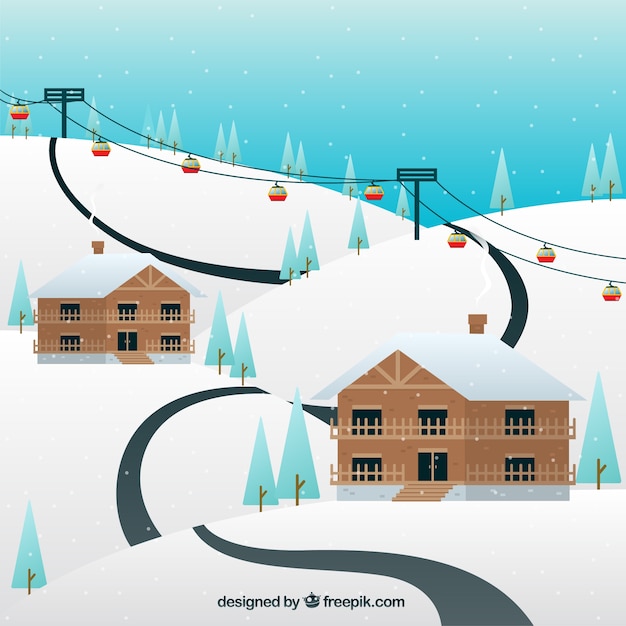 Vecteur gratuit conception de station de ski avec des maisons en bois