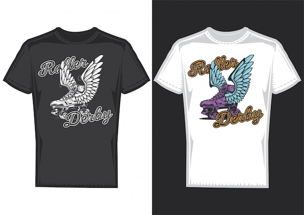 Conception de t-shirt sur 2 t-shirts avec des affiches de rouleaux avec des ailes.